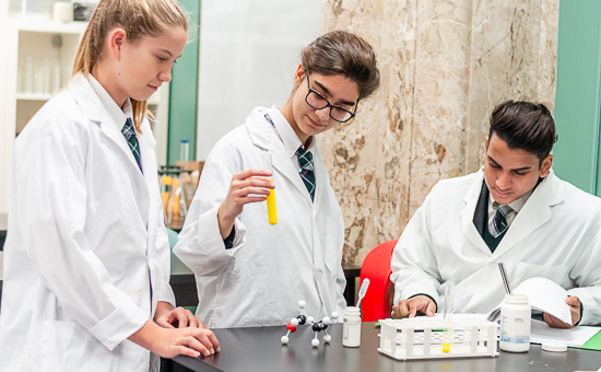 Student in science lab holding test tube